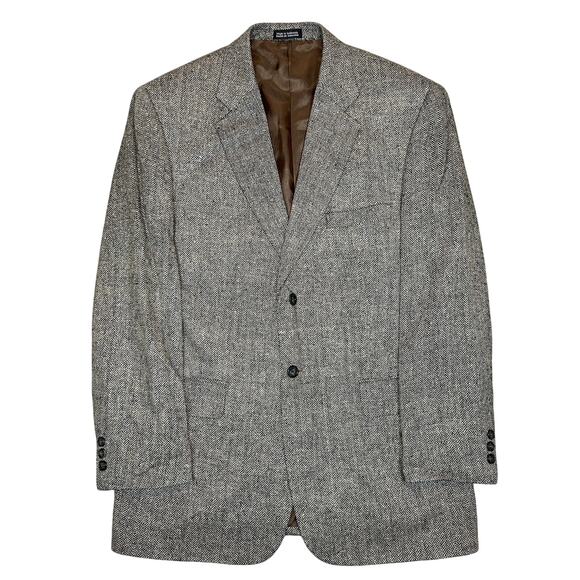 Towncraft Vintage Tweed Blazer Men's 40R 100% Silk Black White Herringbone - Picture 2 of 9
